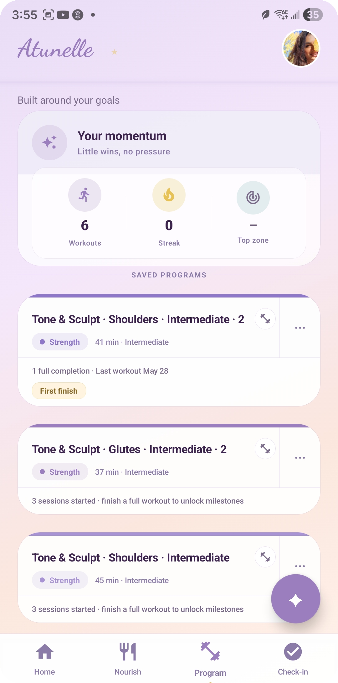 Atunelle program — saved workout programs