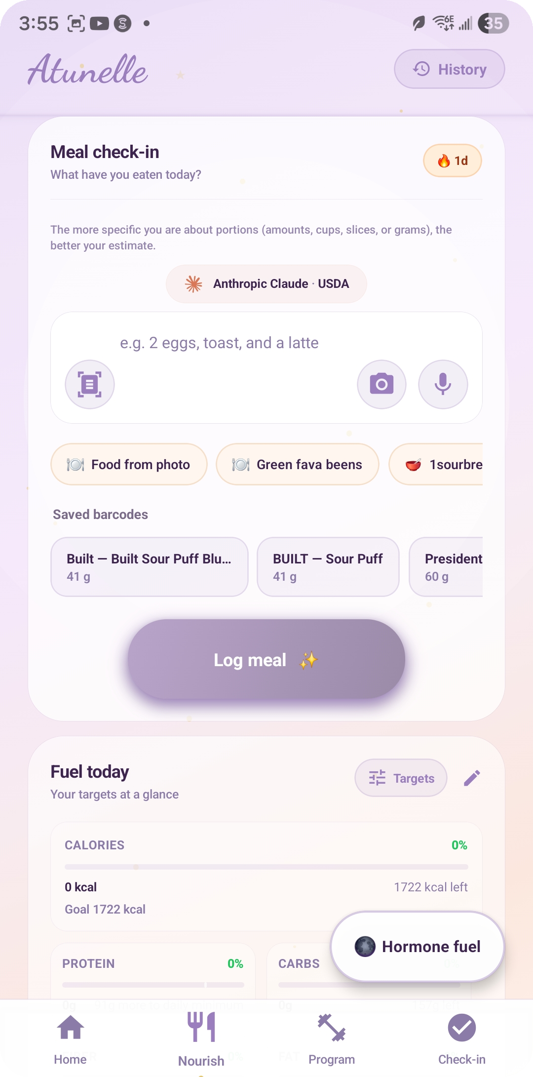Atunelle nutrition — AI-powered meal logging